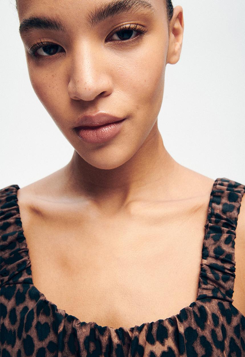 H&M - Printed flared-skirt dress - dark brown/leopard print