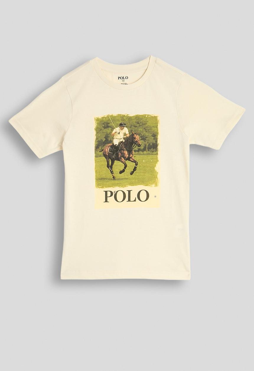 POLO - Boys Ashton Pony Printed Sport Short sleeve Tee - Light Stone