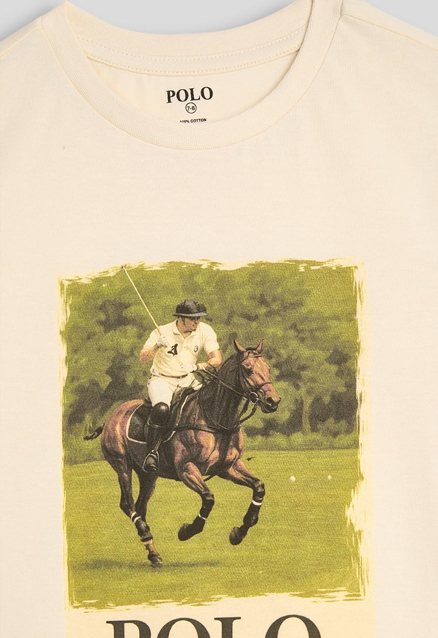 POLO - Boys Ashton Pony Printed Sport Short sleeve Tee - Light Stone