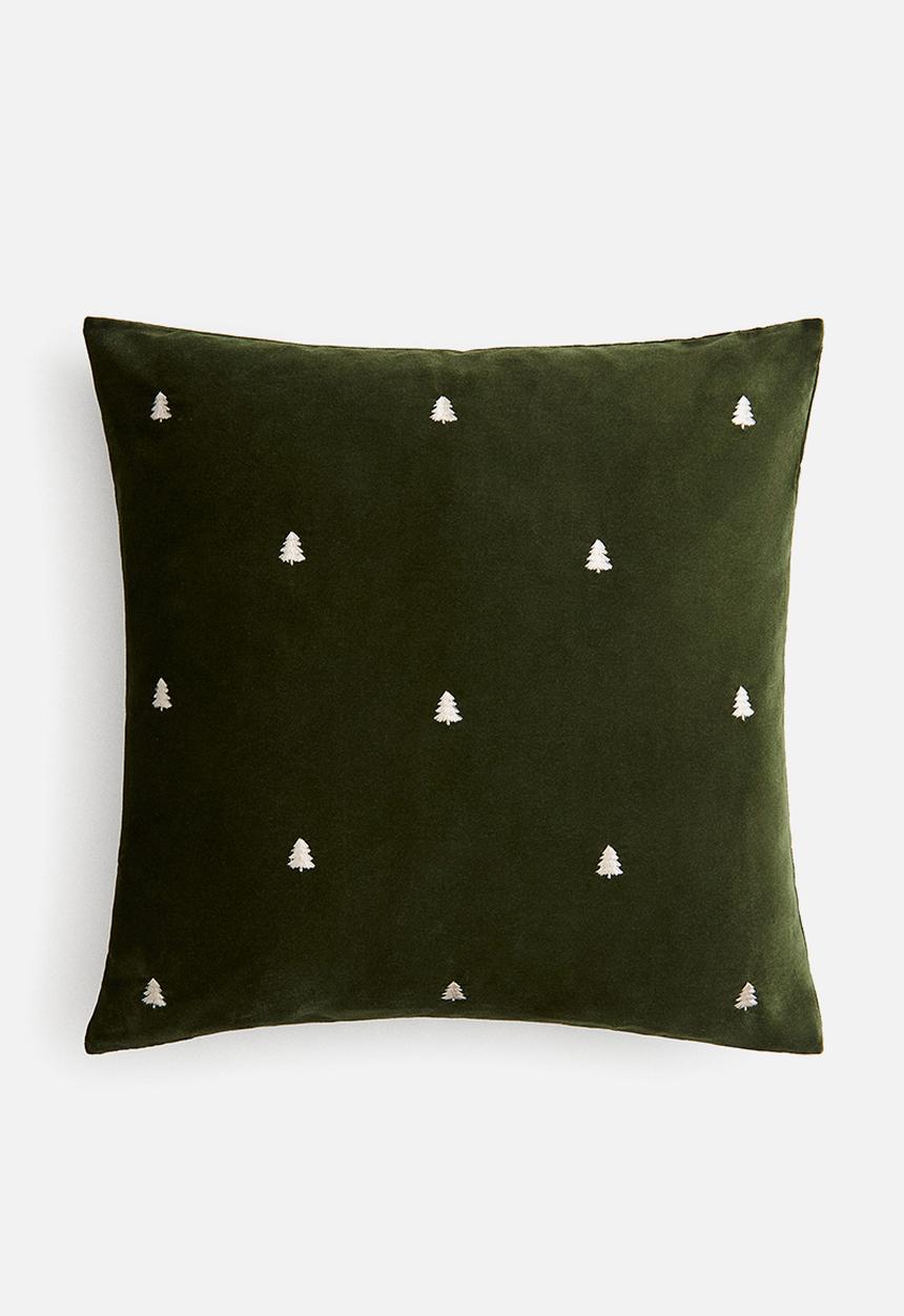 H&M - Embroidery-motif cushion cover - dark green/spruces