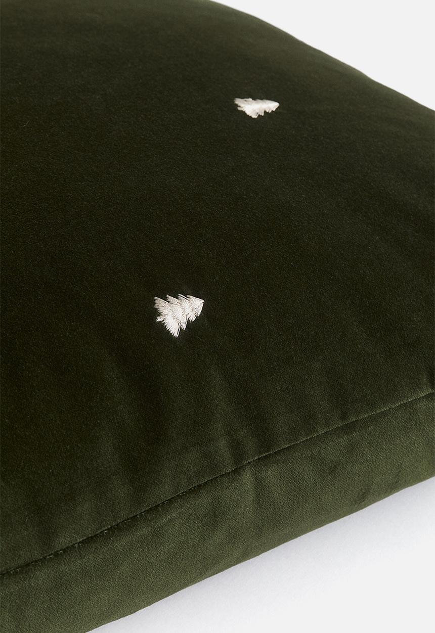 H&M - Embroidery-motif cushion cover - dark green/spruces