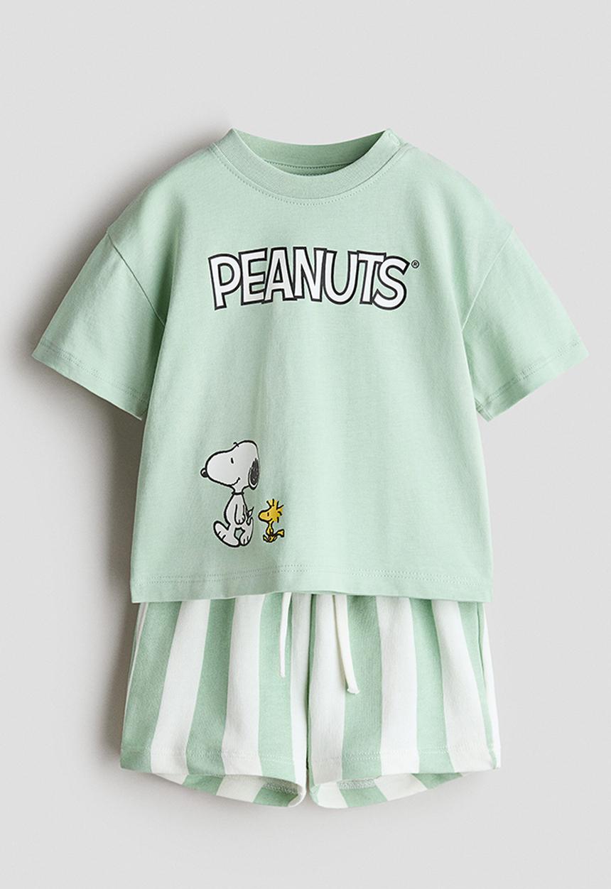 H&M - 2-piece printed set - light green/snoopy