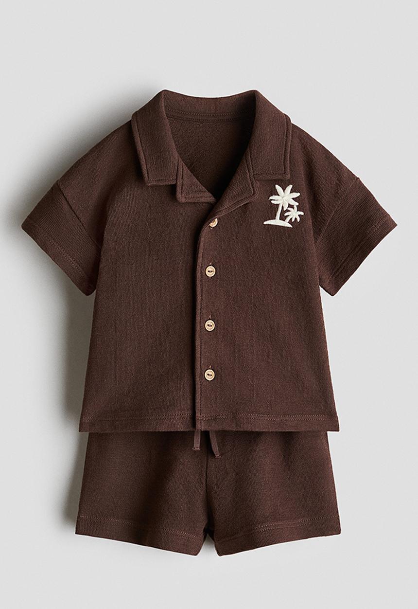 H&M - 2-piece cotton jersey set - brown/palm trees