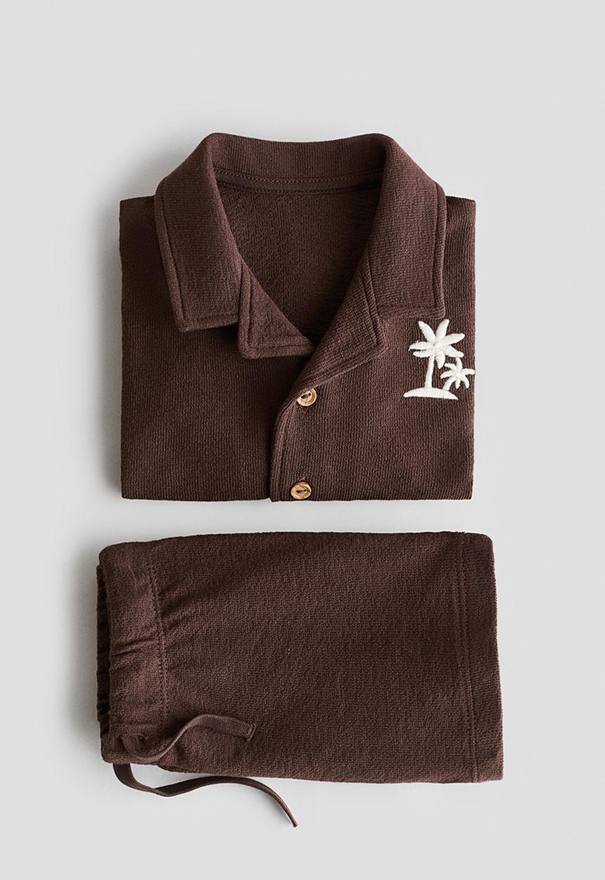 H&M - 2-piece cotton jersey set - brown/palm trees