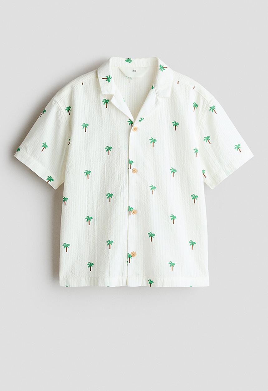 H&M - Seersucker resort shirt - white/palm trees