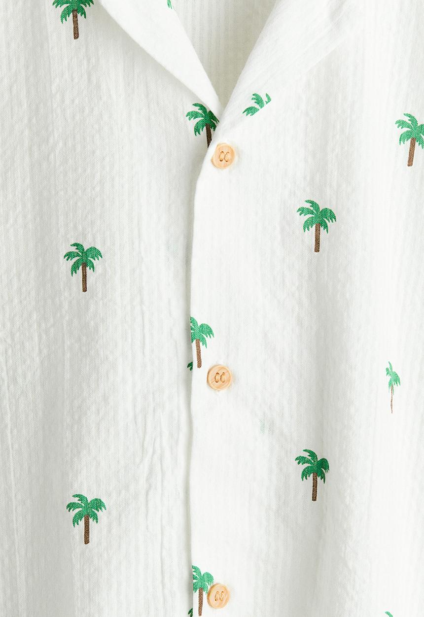 H&M - Seersucker resort shirt - white/palm trees