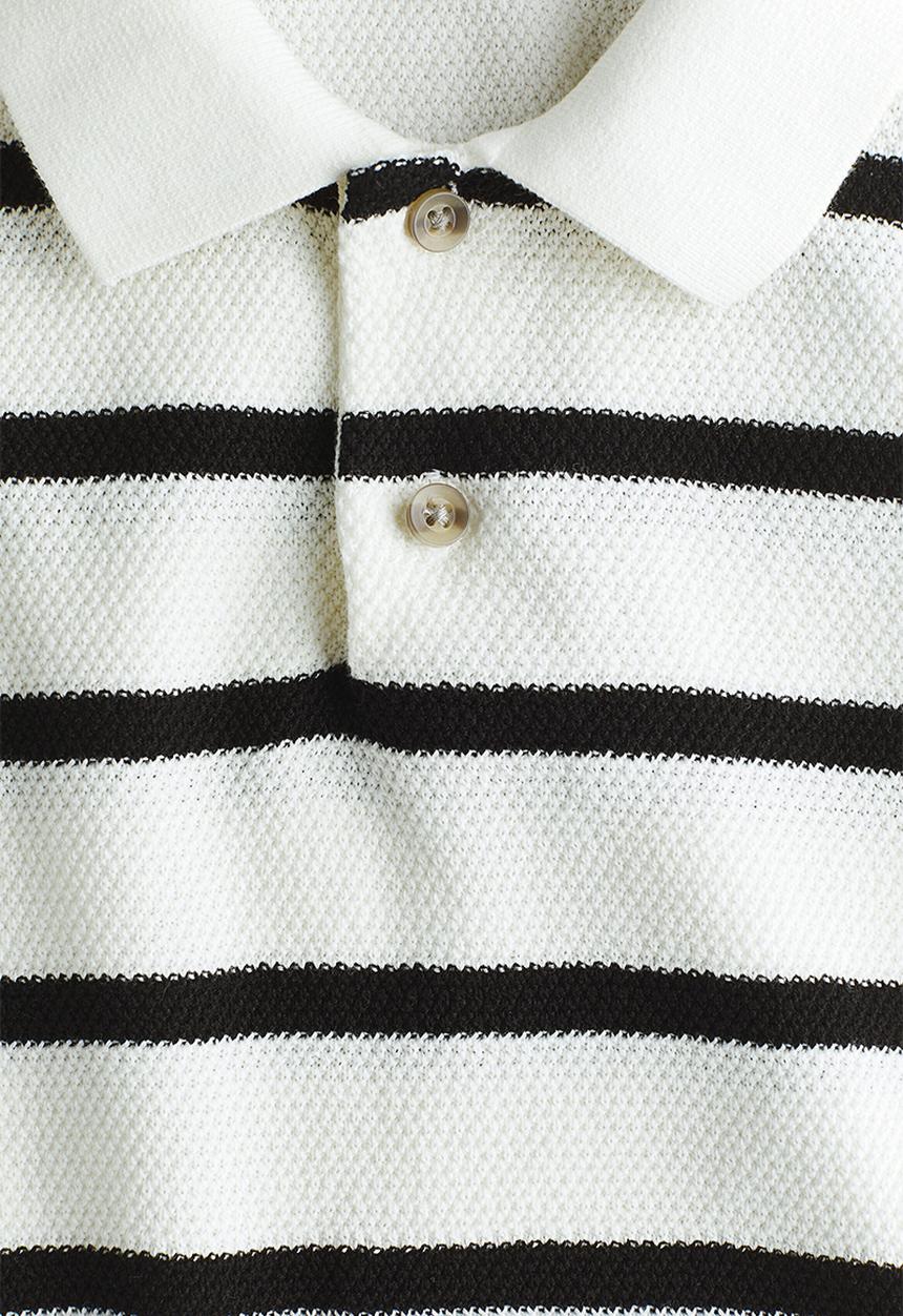 H&M - Waffle-knit polo shirt - white/black striped