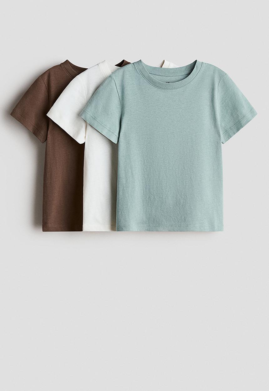 H&M - 3-pack cotton t-shirts - light dusty turquoise