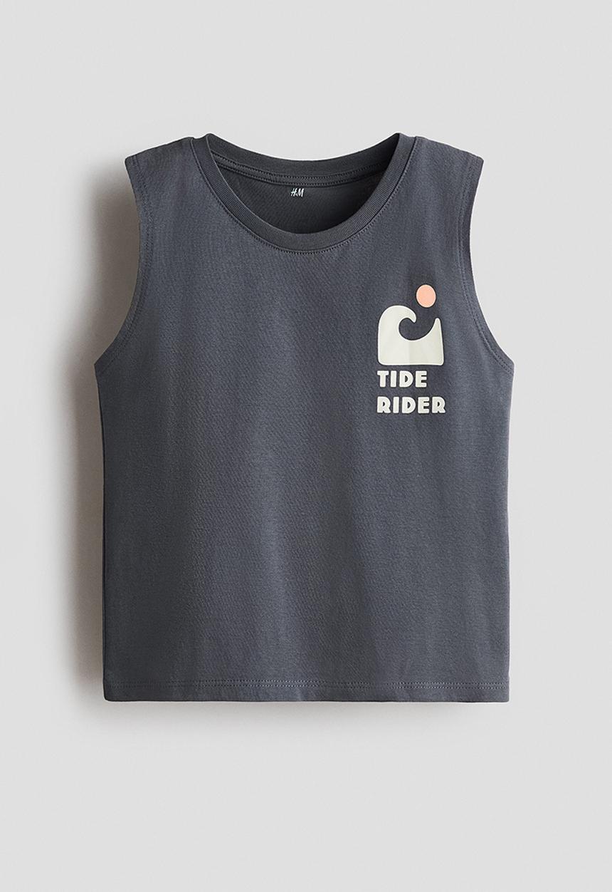 H&M - Printed vest top - dark grey/tide rider