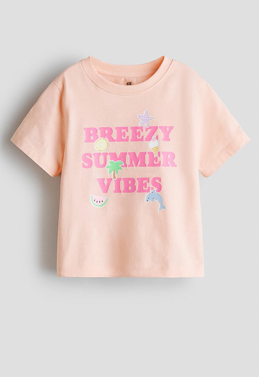 H&M - Printed T-shirt - peach pink/summer