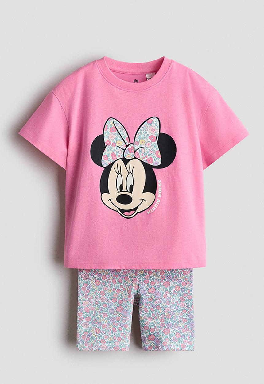 H&M - 2-Piece printed cotton set - hot pink/minnie mouse