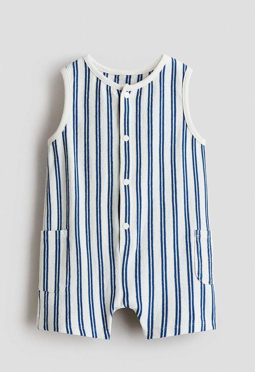 H&M - Cotton terry romper suit - white/striped