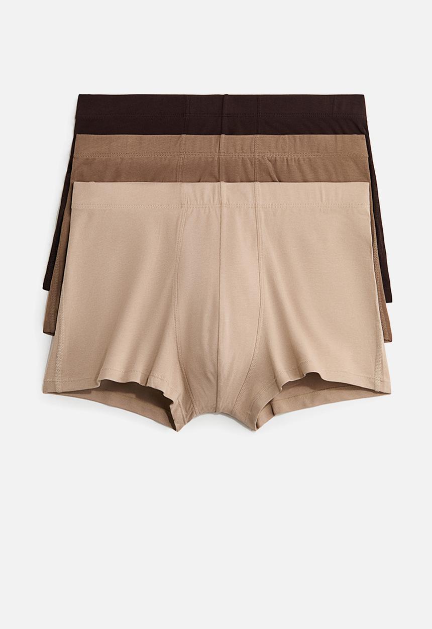H&M - 3-pack short cotton trunks - beige/brown