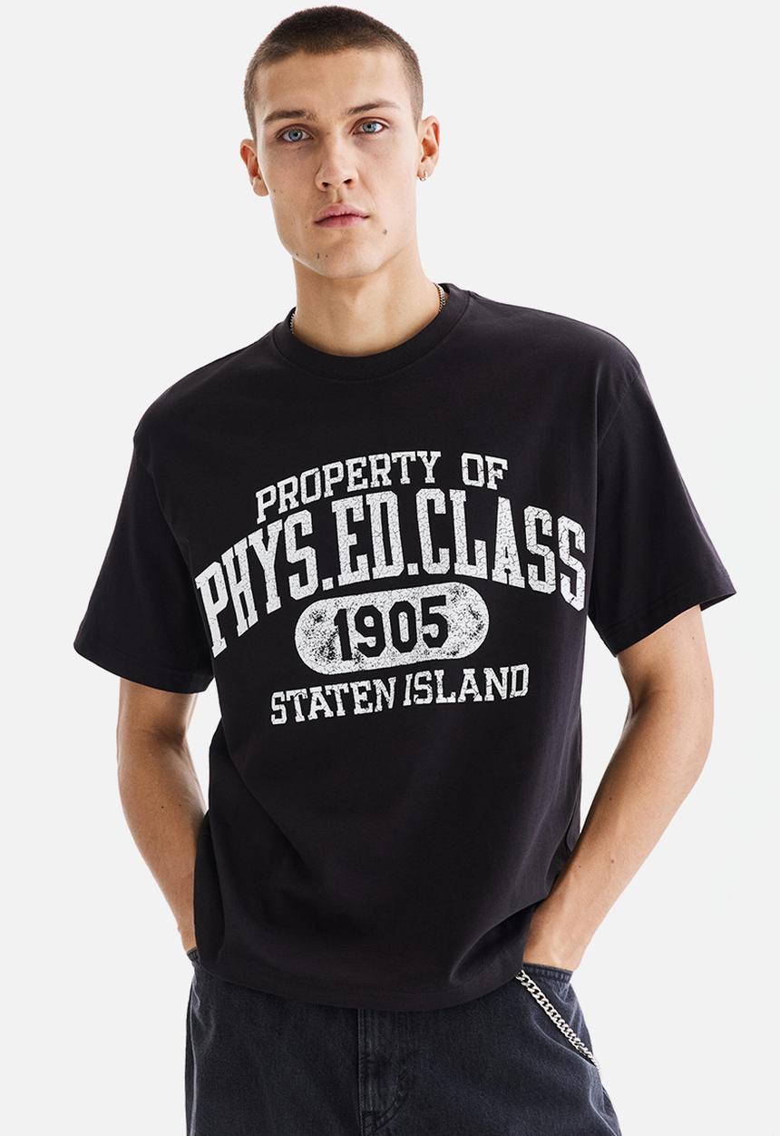H&M - Relaxed fit printed t-shirt - black/phys. ed. class