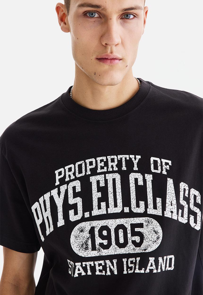 H&M - Relaxed fit printed t-shirt - black/phys. ed. class