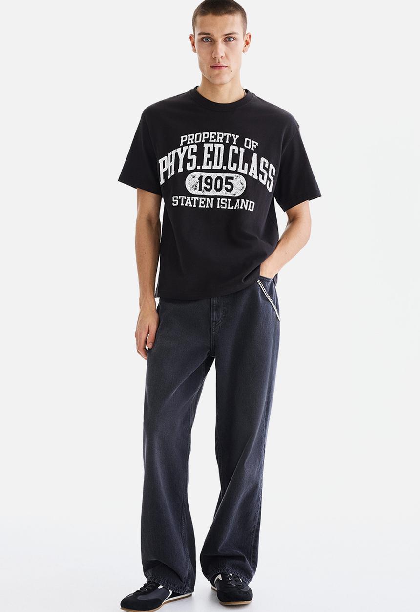 H&M - Relaxed fit printed t-shirt - black/phys. ed. class