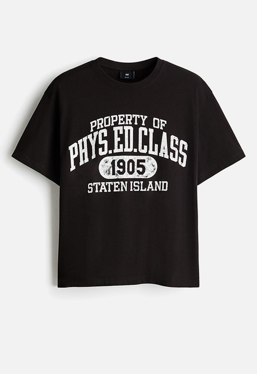 H&M - Relaxed fit printed t-shirt - black/phys. ed. class