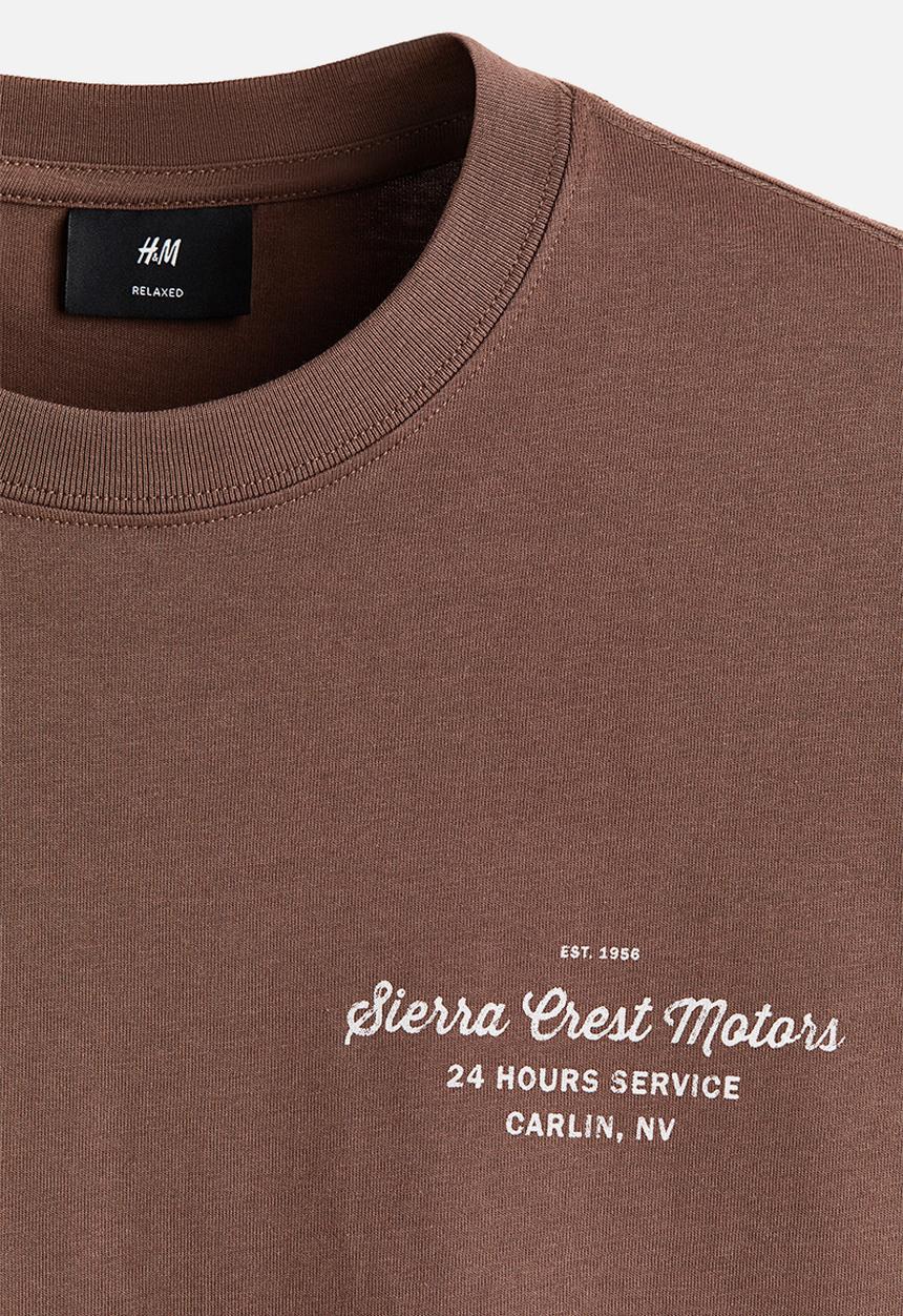 H&M - Relaxed fit printed t-shirt - brown/sierra crest motors