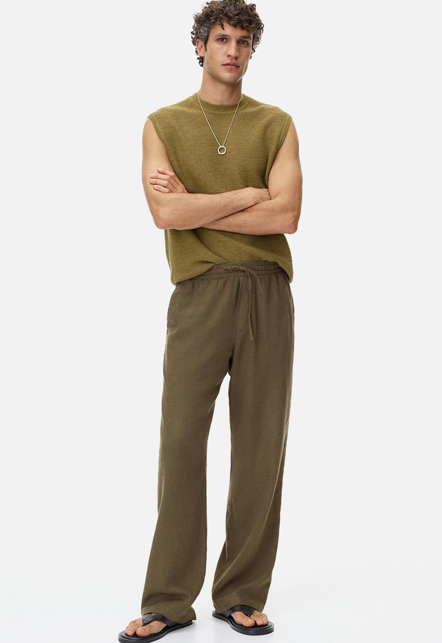 H&M - Relaxed fit linen-blend trousers - khaki green