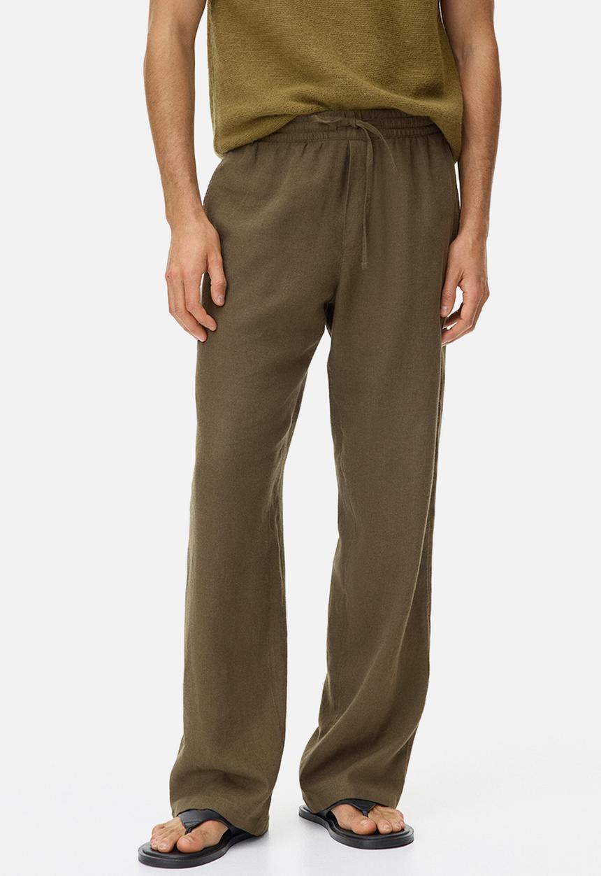 H&M - Relaxed fit linen-blend trousers - khaki green