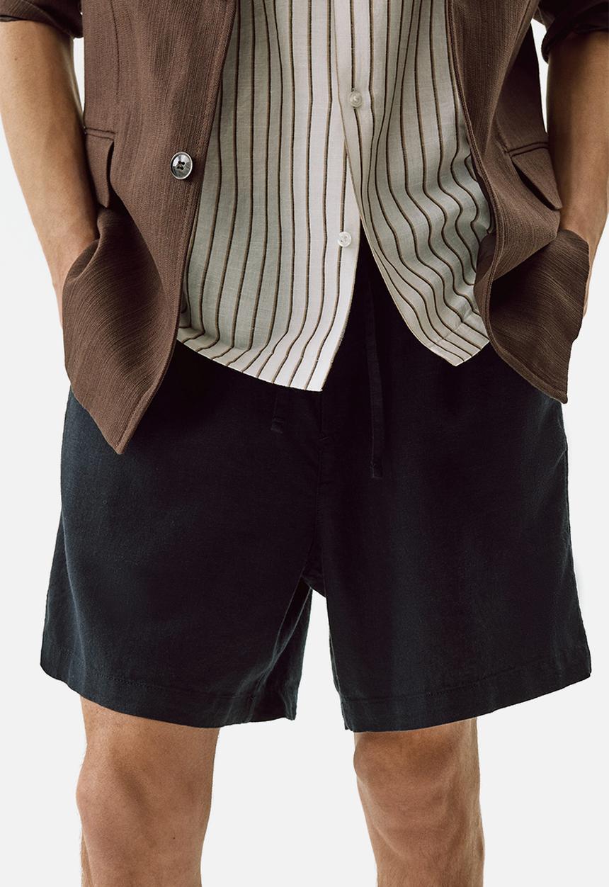 H&M - Relaxed fit linen-blend shorts - navy blue