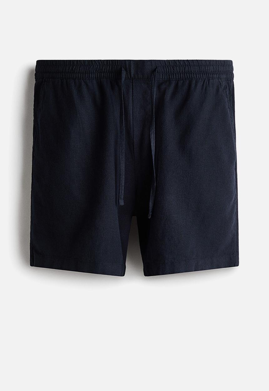 H&M - Relaxed fit linen-blend shorts - navy blue