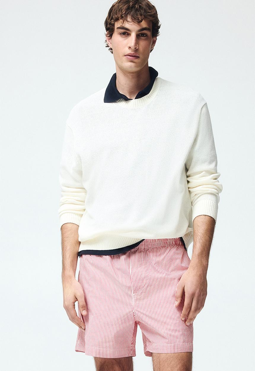H&M - Regular fit cotton shorts - red/striped