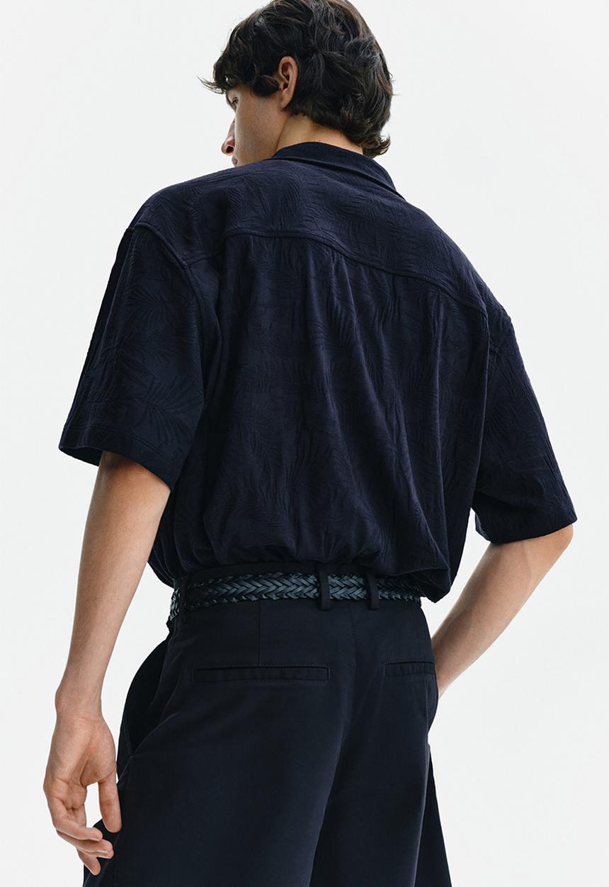 H&M - Relaxed fit jacquard-jersey resort shirt - black