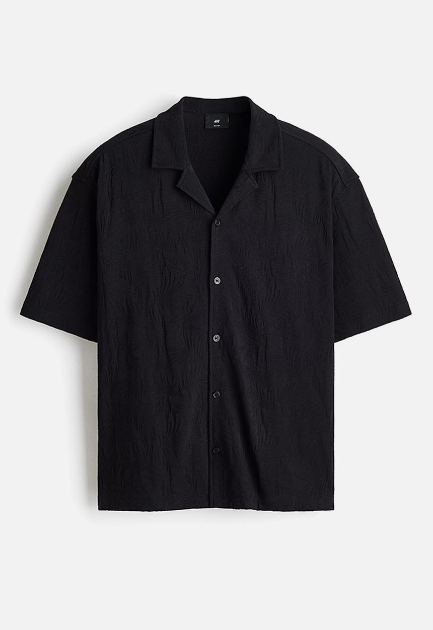 H&M - Relaxed fit jacquard-jersey resort shirt - black