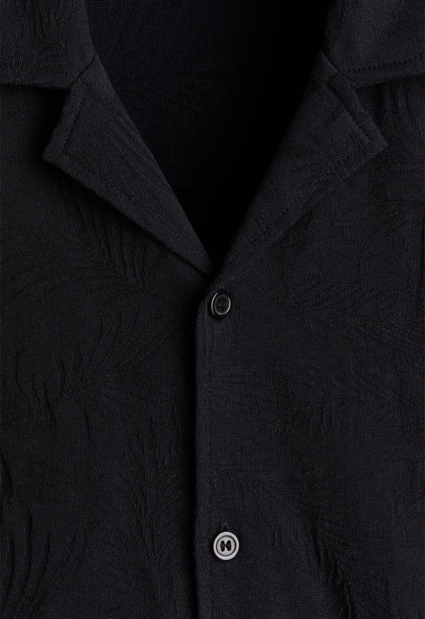 H&M - Relaxed fit jacquard-jersey resort shirt - black