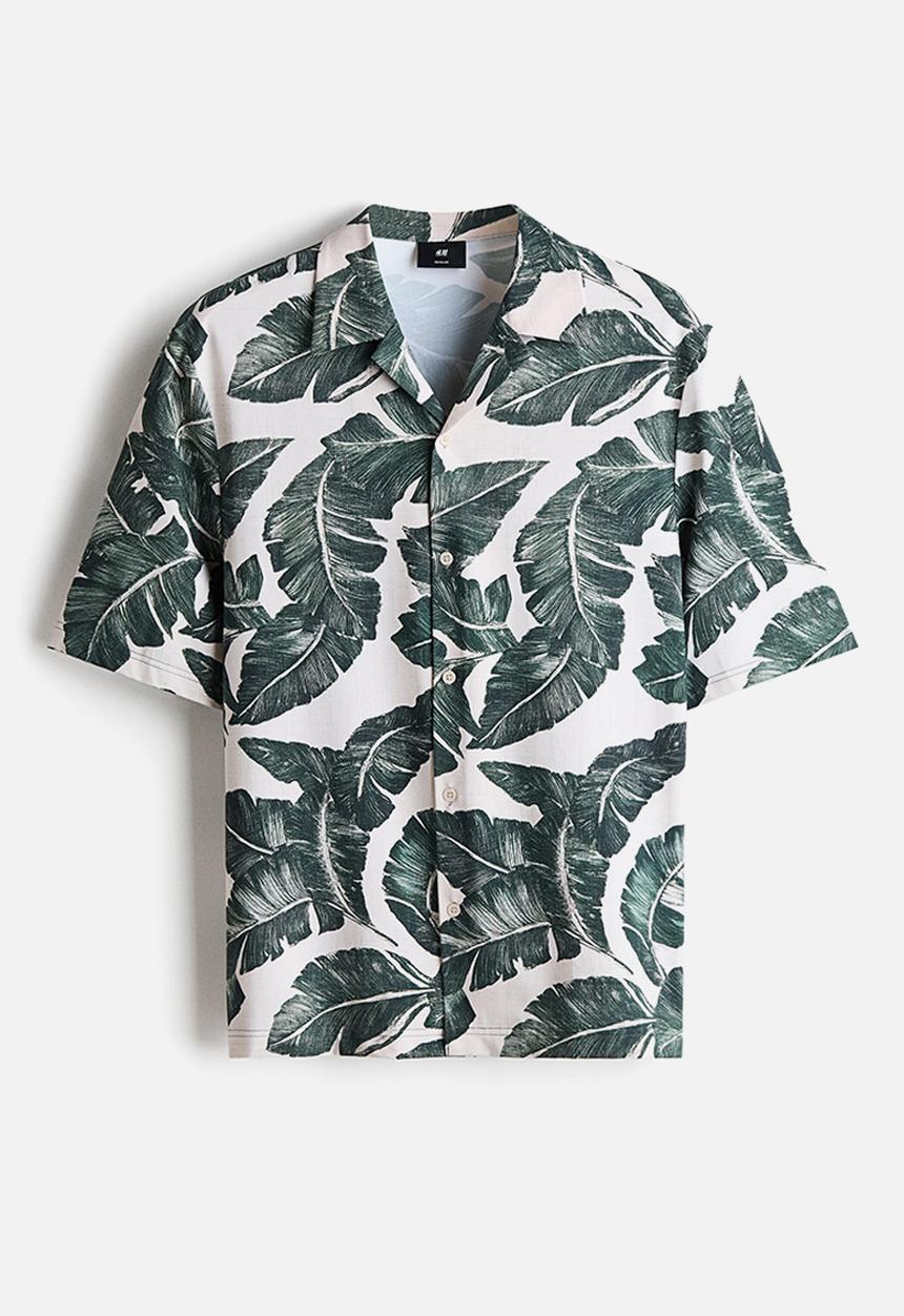 H&M - Regular fit resort shirt - white/plants