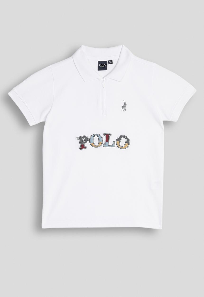 POLO - Boys Andrew Qtr Zip Embroidered Short sleeve Golfer - White