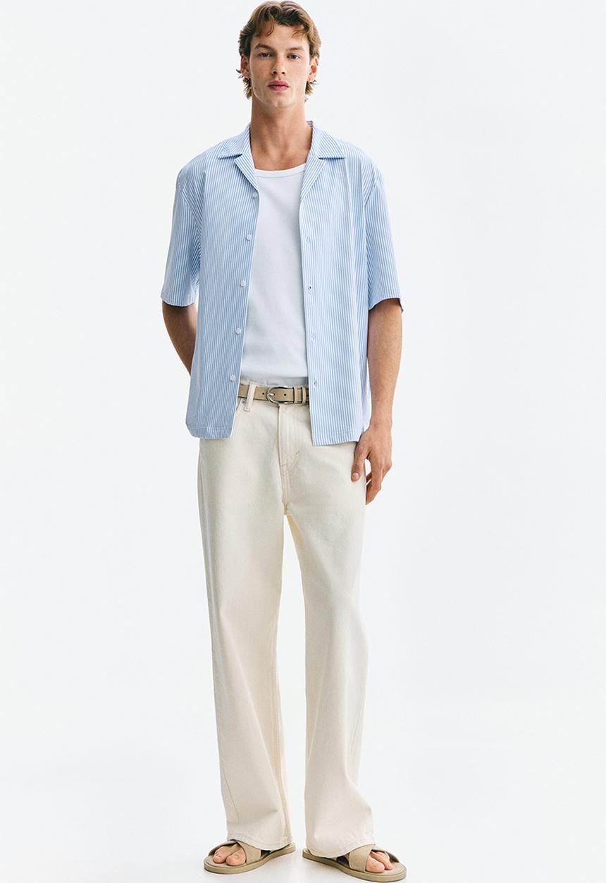 H&M - Regular fit resort shirt - light blue/striped