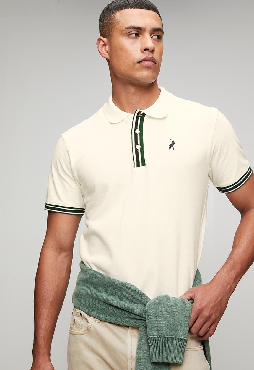 POLO - MENS CONTRAST PLACKET SS GOLFER - White