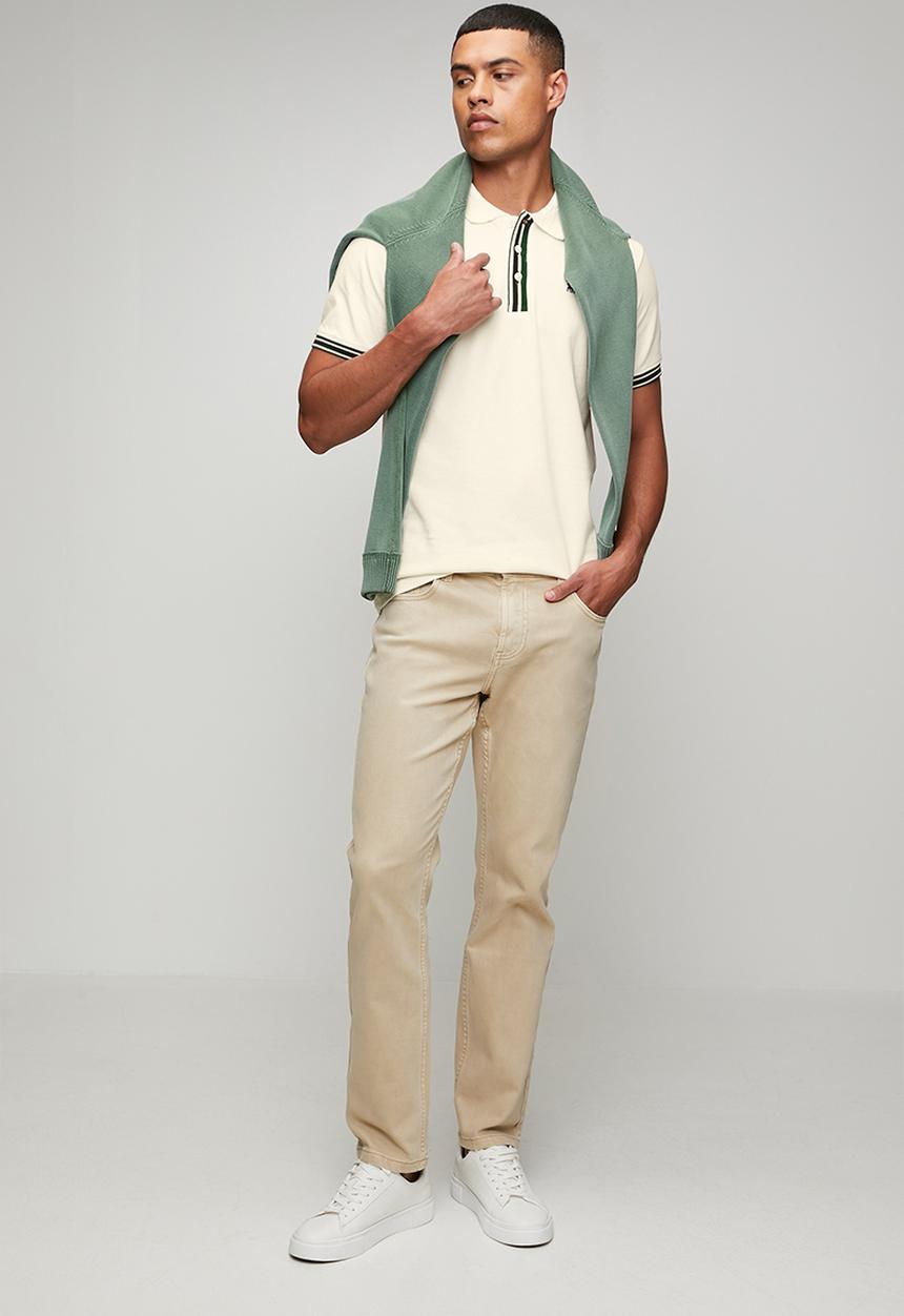 POLO - MENS CONTRAST PLACKET SS GOLFER - White