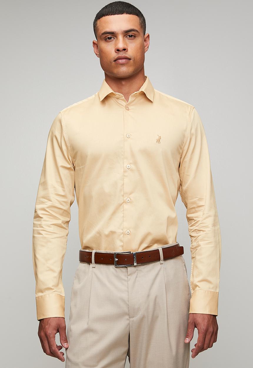 POLO - Mens long sleeve plain shirt - beige