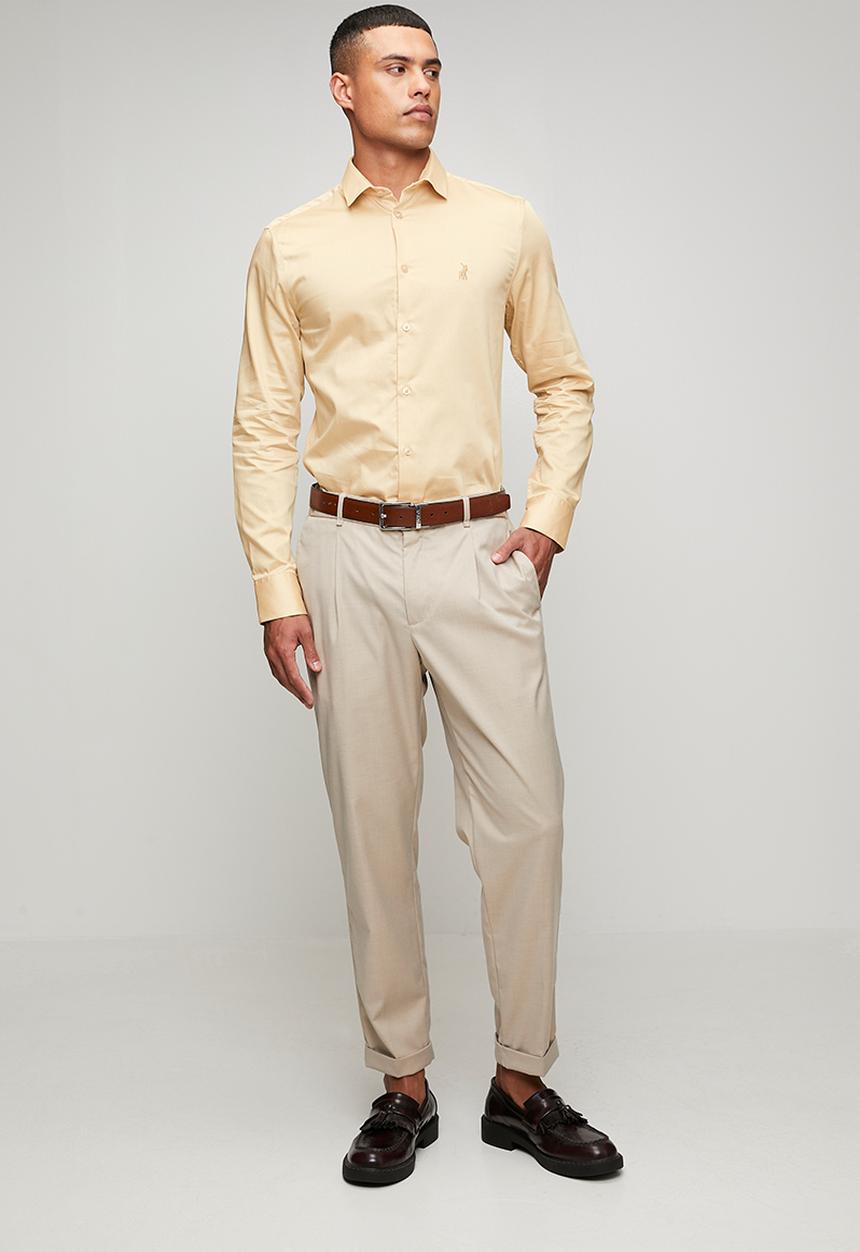 POLO - Mens long sleeve plain shirt - beige