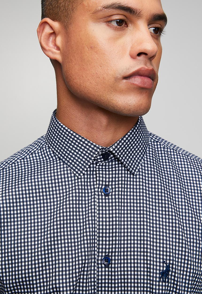 POLO - Mens long sleeve gingham shirt - navy