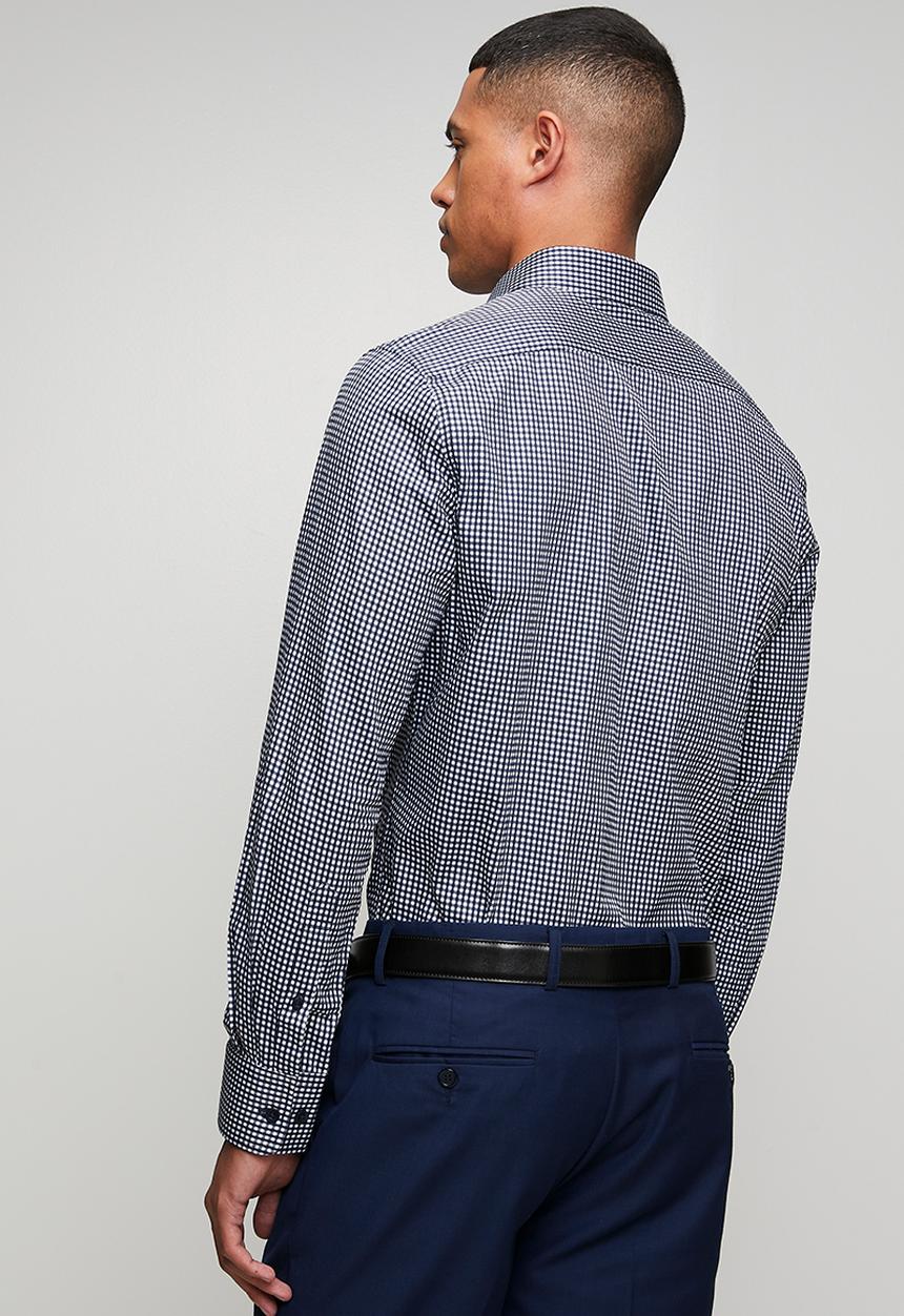 POLO - Mens long sleeve gingham shirt - navy
