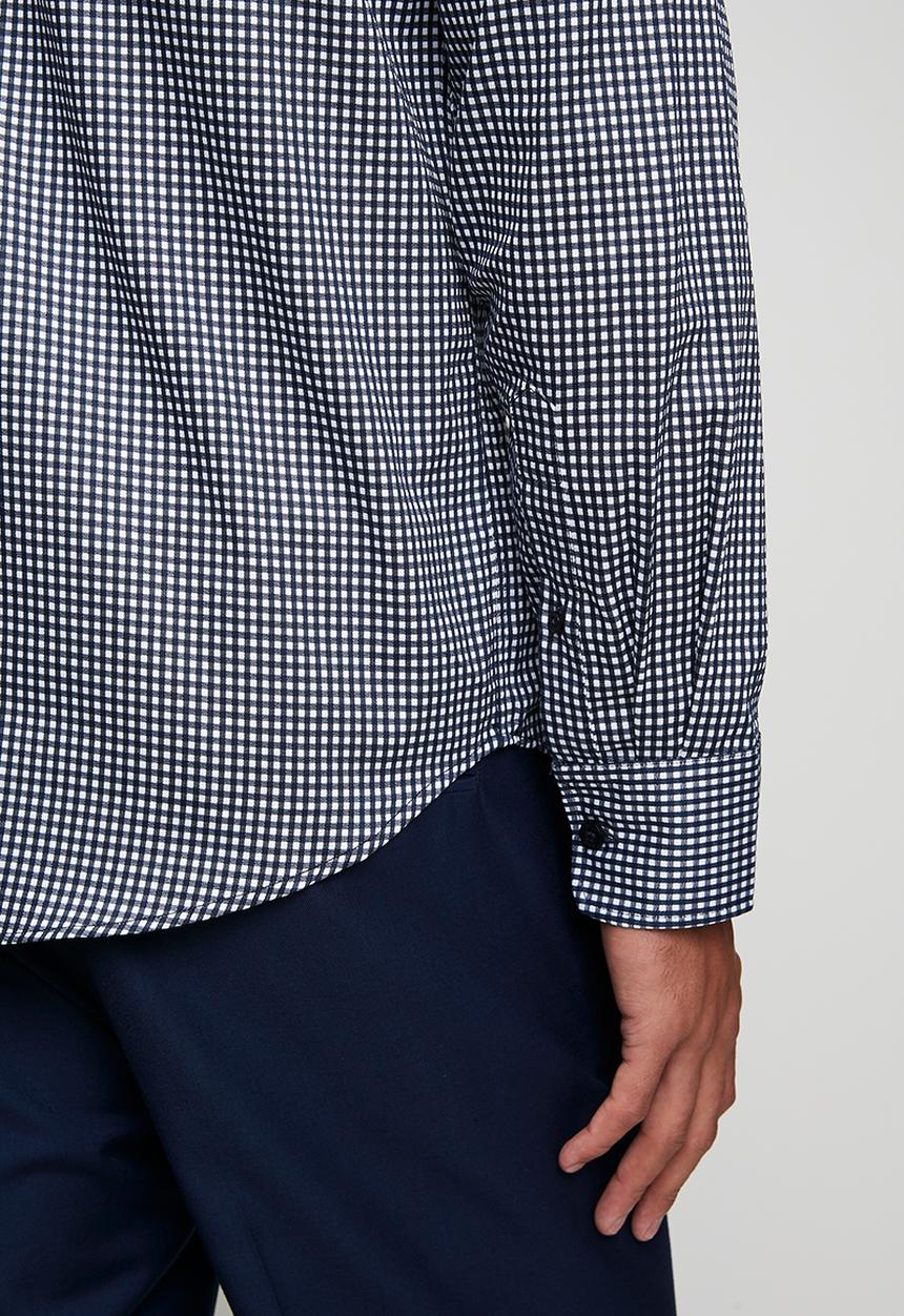 POLO - Mens long sleeve gingham shirt - navy
