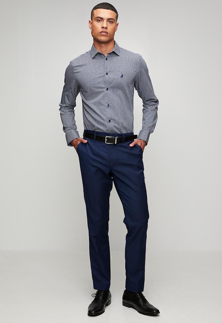 POLO - Mens long sleeve gingham shirt - navy