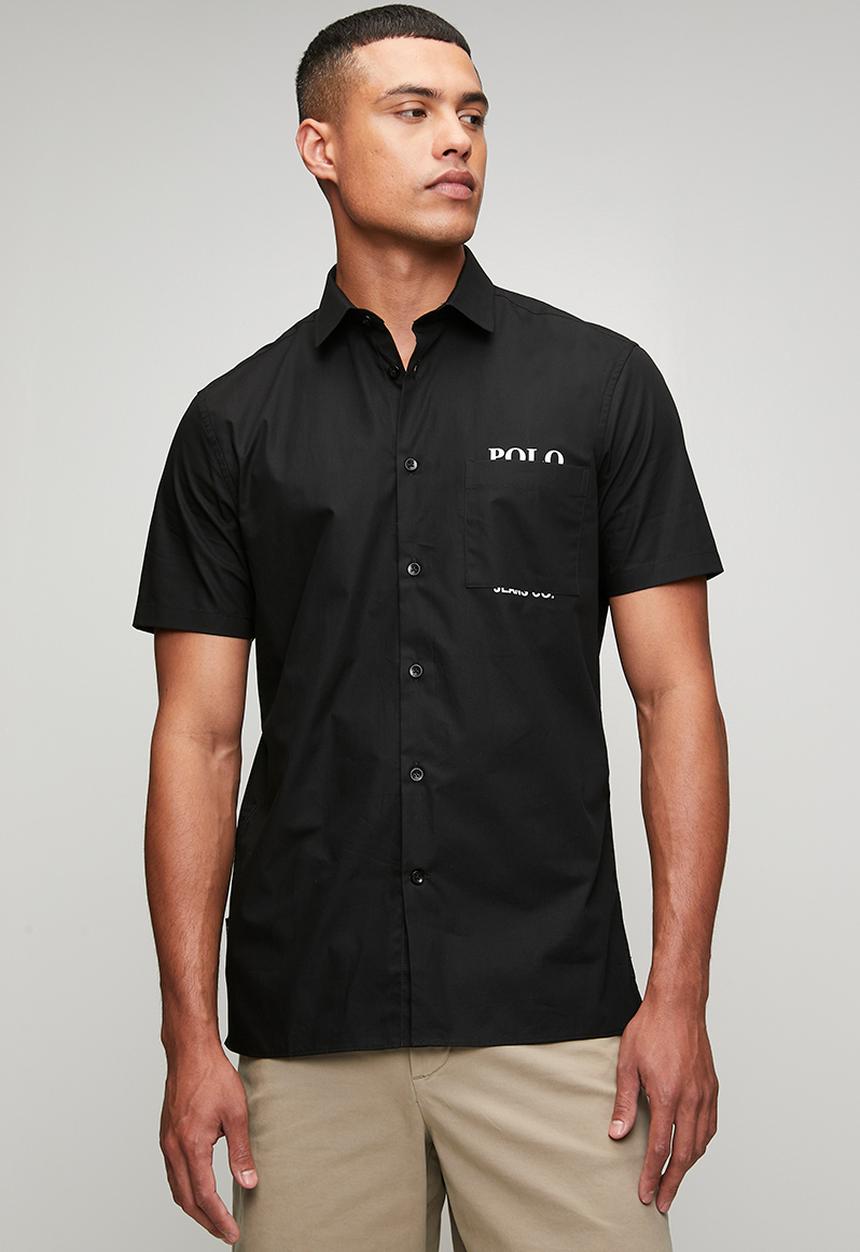 POLO - Mens pjc short sleeve poplin shirt - black
