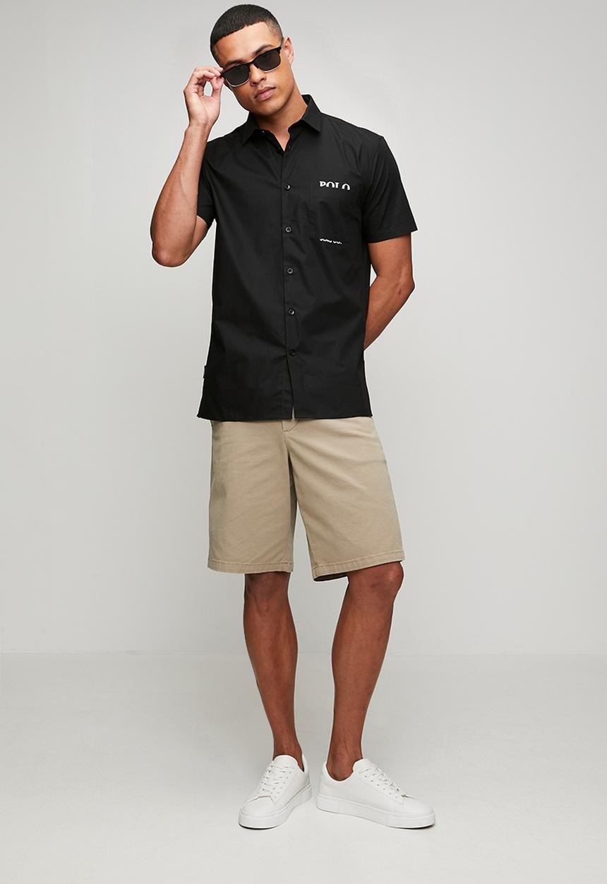 POLO - Mens pjc short sleeve poplin shirt - black