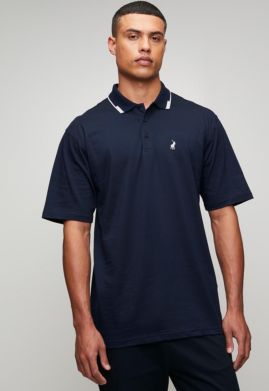 POLO - Mens plain dm tipped button short sleeve golfer - navy