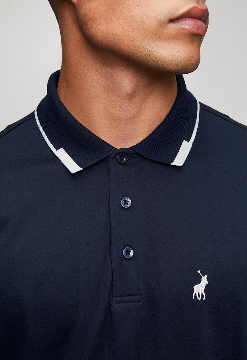 POLO - Mens plain dm tipped button short sleeve golfer - navy