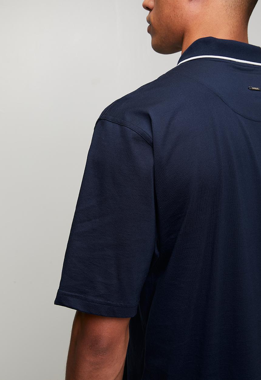 POLO - Mens plain dm tipped button short sleeve golfer - navy