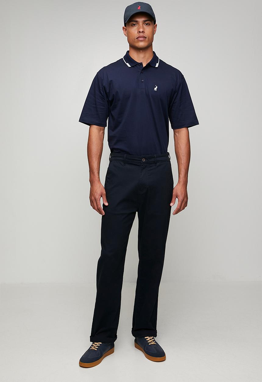 POLO - Mens plain dm tipped button short sleeve golfer - navy