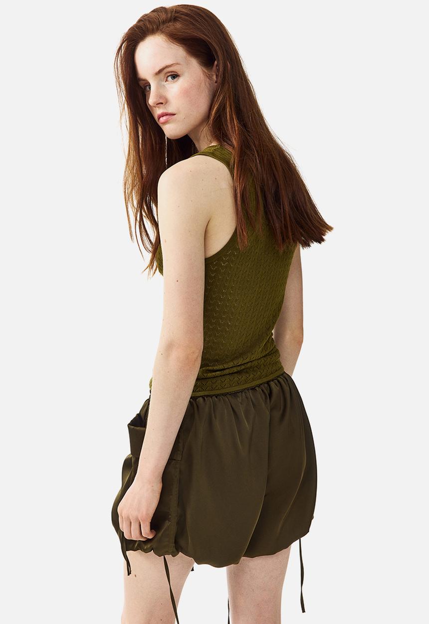 H&M - Pointelle-knit tie-detail top - olive green