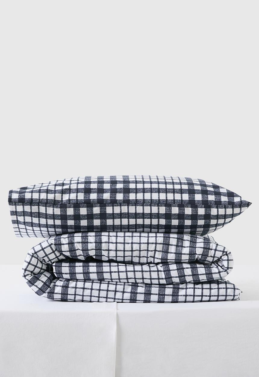 Sixth Floor - Orion Check Cotton Blend Kids Duvet Set - Navy