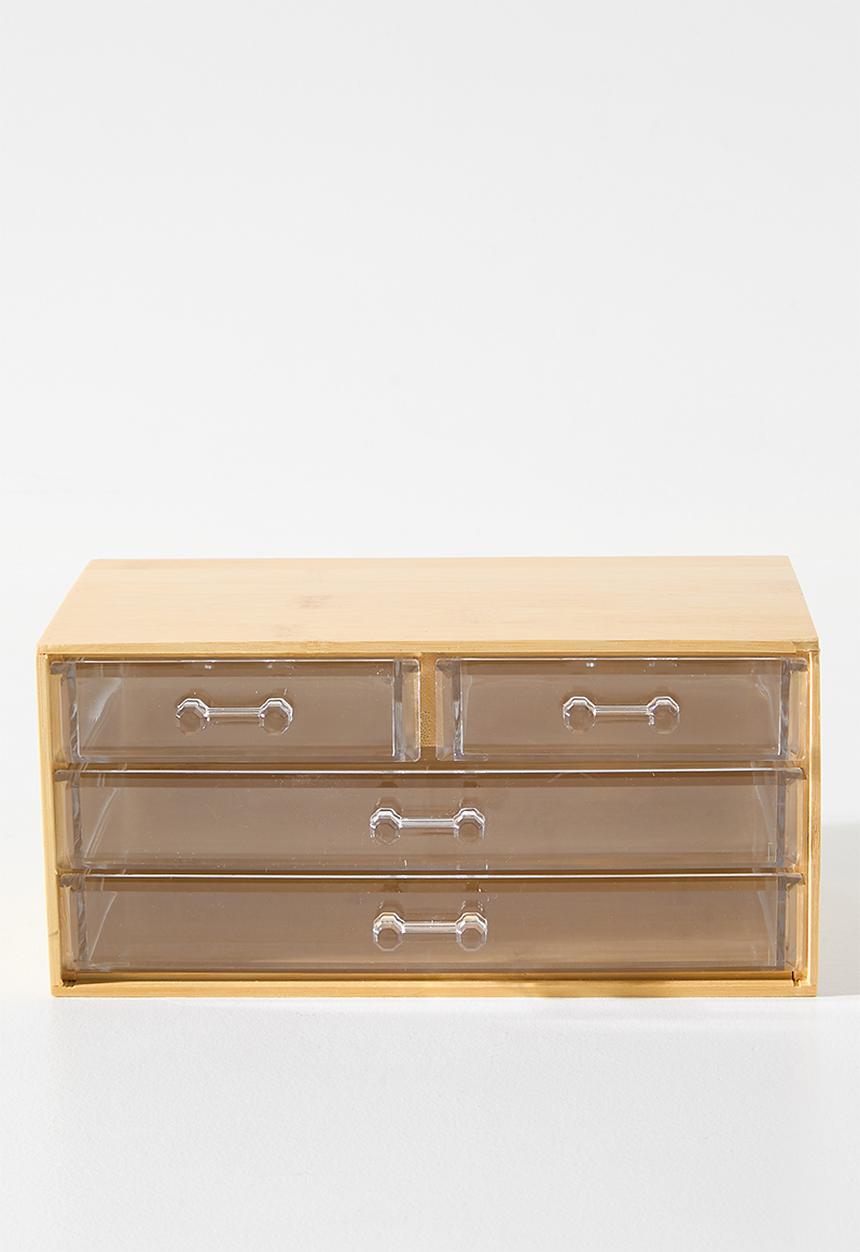 Bathroom Solutions - BAMBOO MAKE-UP ORGANISER 4 DRAWER LRG